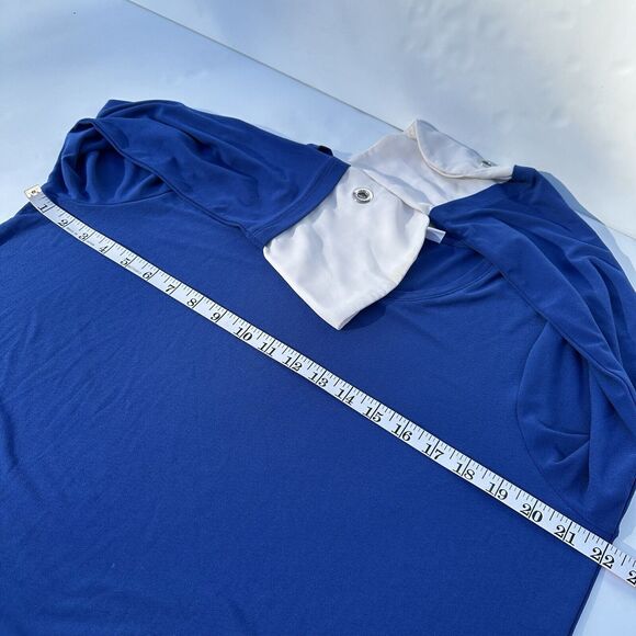 Susan Graver Liquid Knit Top Size L Blue Off White Contrast Cuff Flowy Stretch - Picture 10 of 13